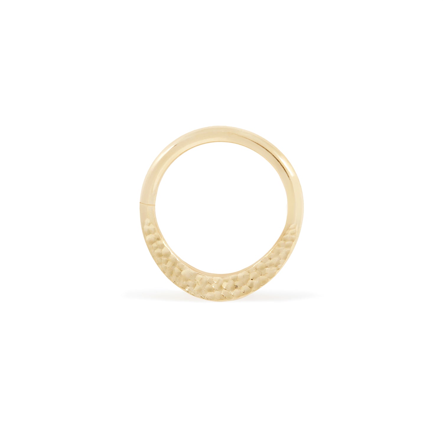 18 karat yellow gold smashed seam ring, hammered texture