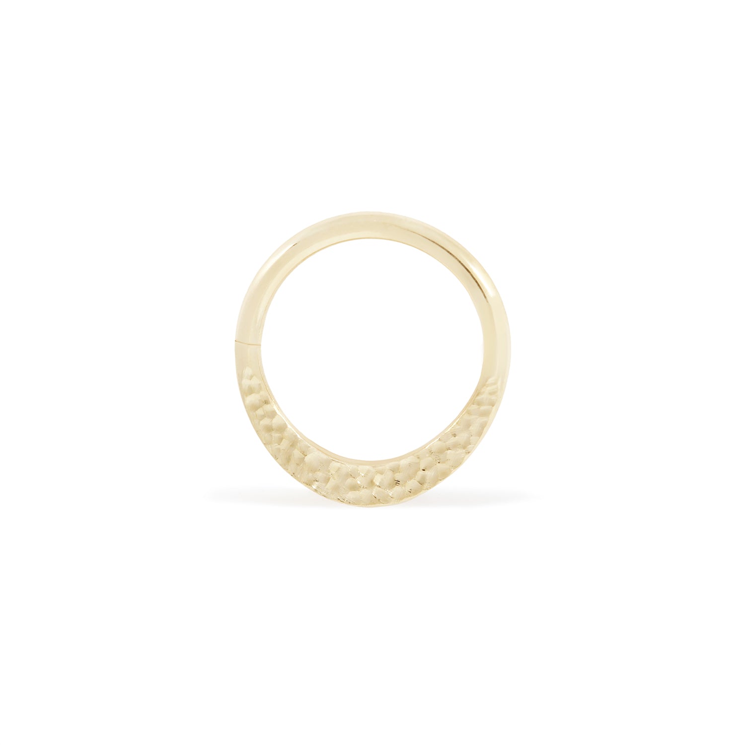 14 karat yellow gold smashed seam ring, hammered texture