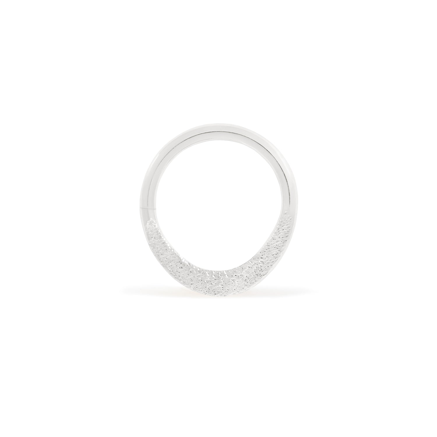 14 karat palladium white gold smashed seam ring, stippled texture