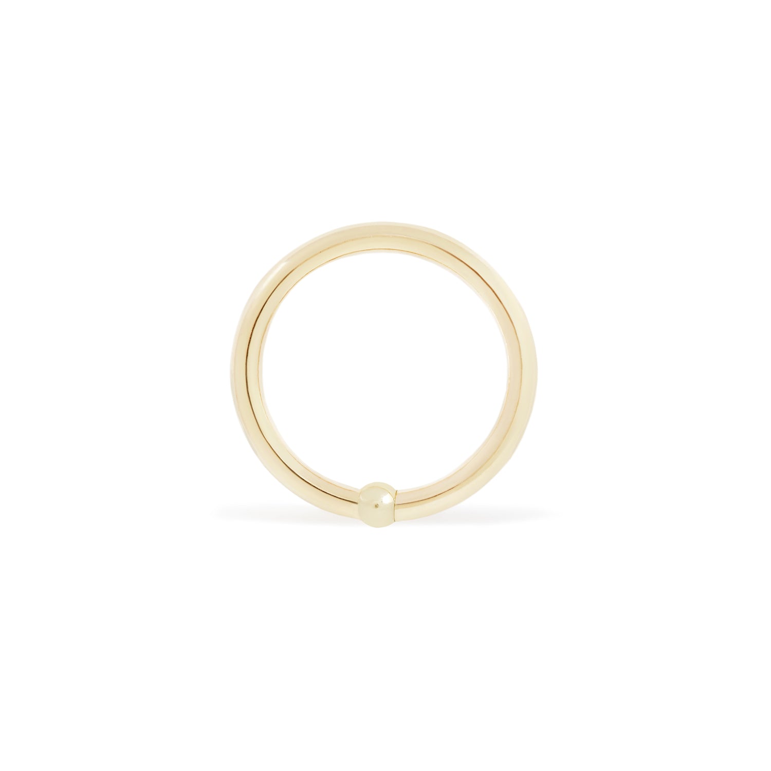 14 karat yellow gold fixed bead ring with 2mm bead, size shown is 16g 3/8"