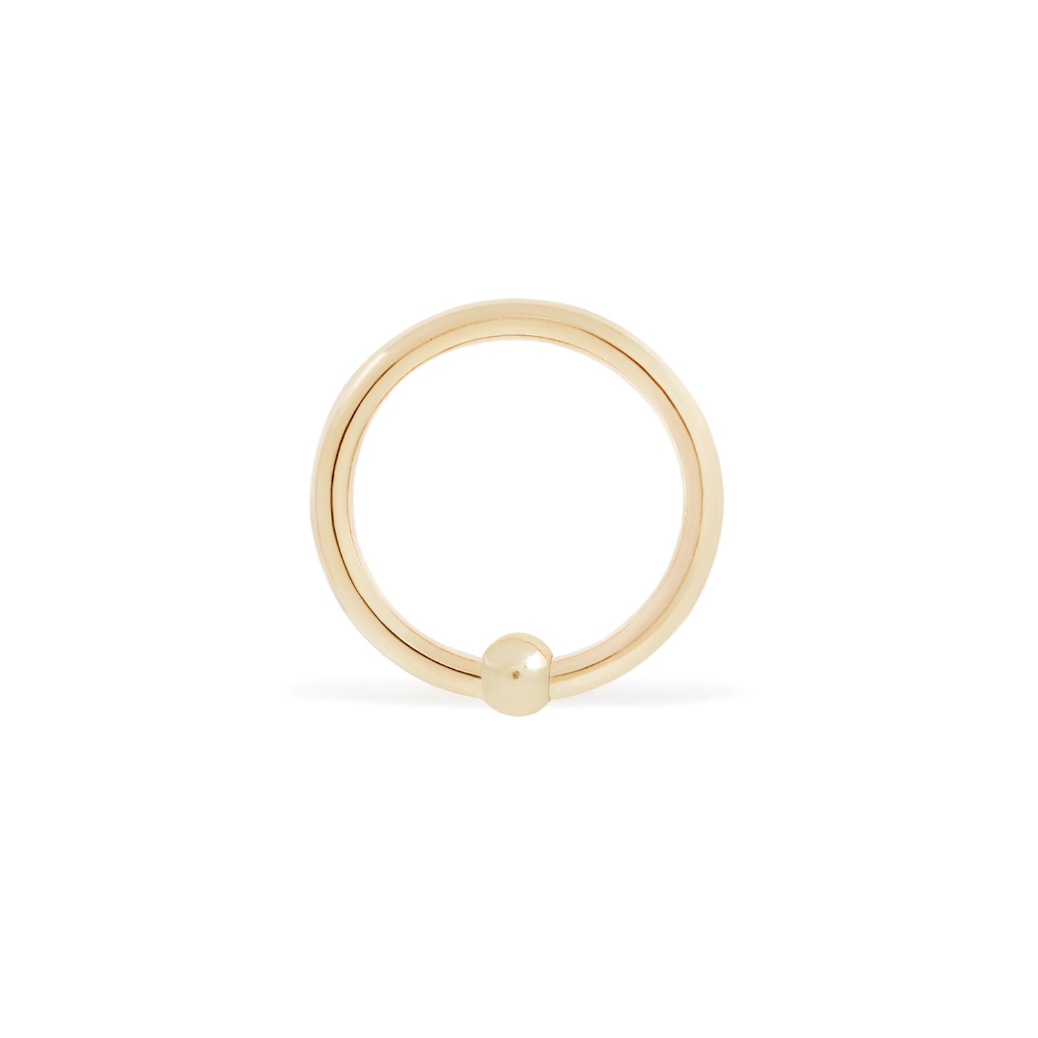 18 karat yellow gold fixed bead ring with 2.5mm bead, size shown is 16g 3/8"