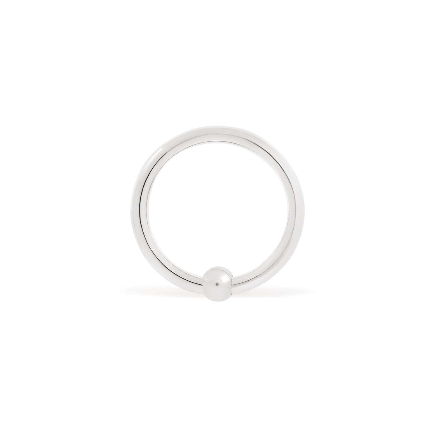 14 karat palladium white gold fixed bead ring with 2.5mm bead, size shown is 16g 3/8"