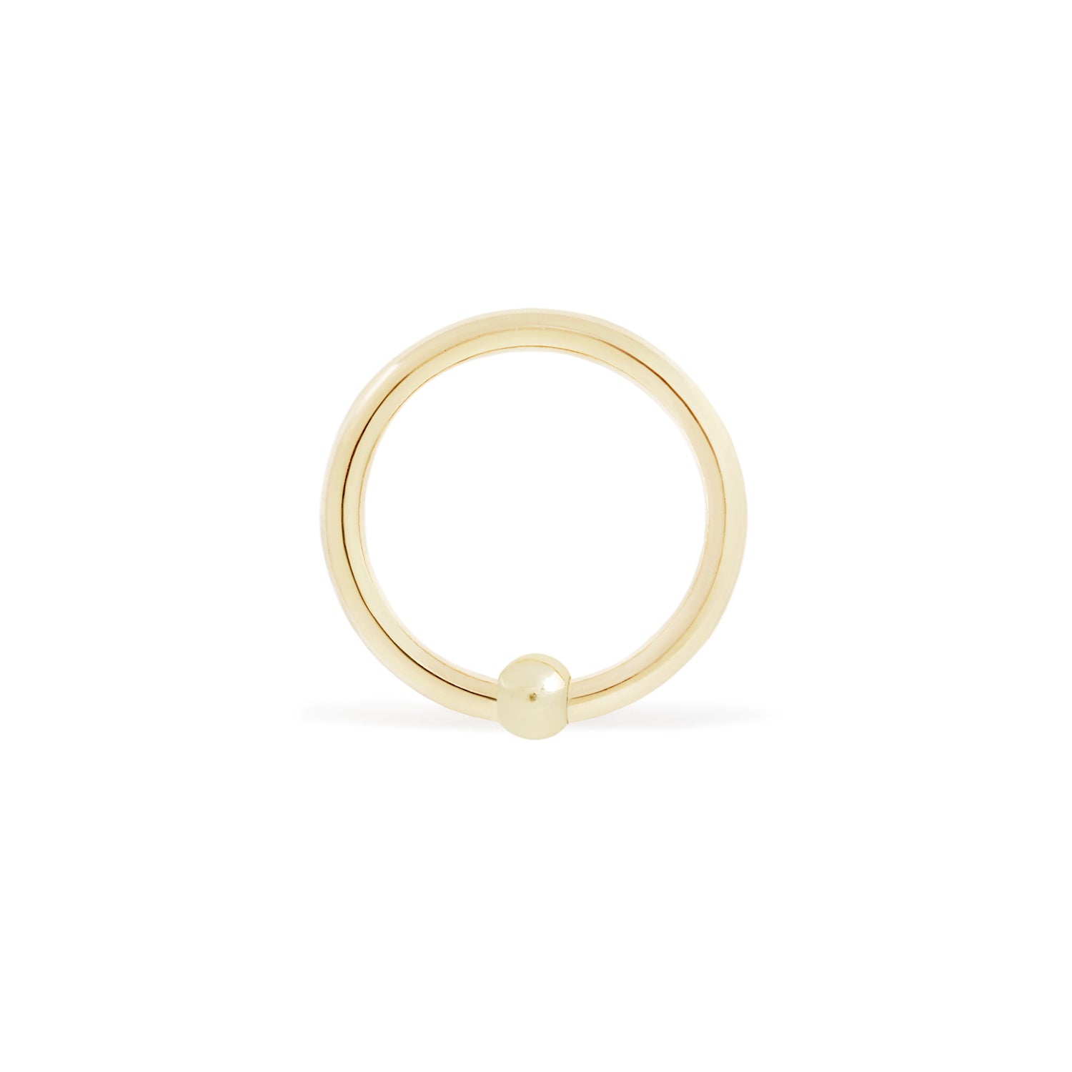 14 karat yellow gold fixed bead ring with 2.5mm bead, size shown is 16g 3/8"