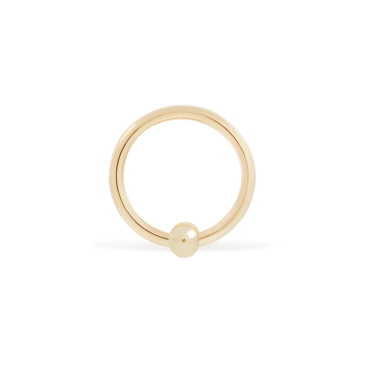 18 karat yellow gold fixed bead ring with 3mm bead, size shown is 16g 3/8"