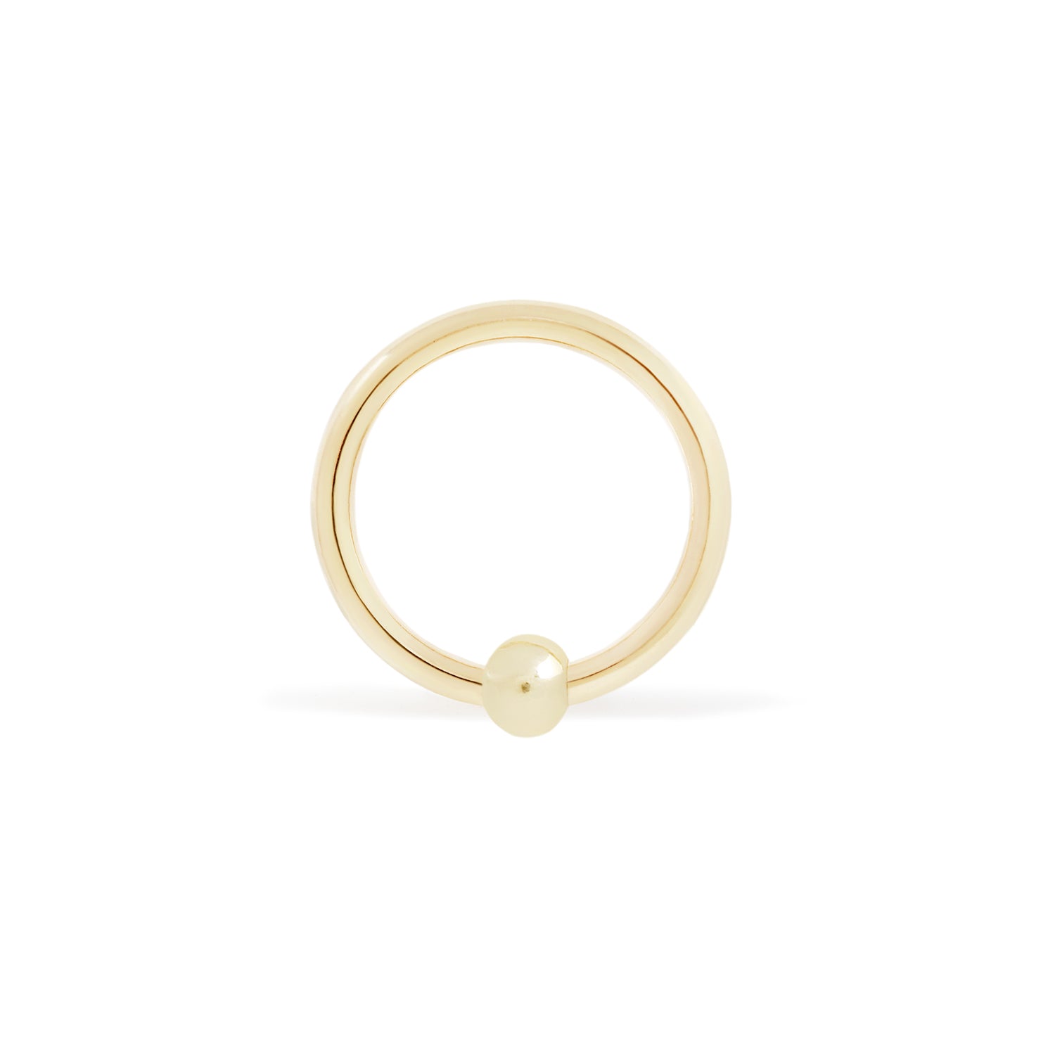 14 karat yellow gold fixed bead ring with 3mm bead, size shown is 16g 3/8"